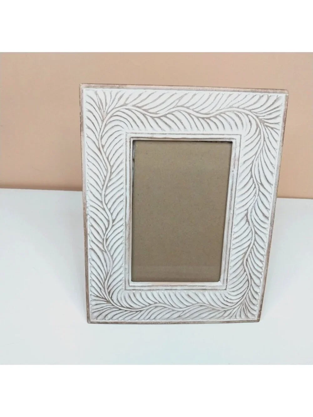 White & Brown Embossed Picture Frame 4x6 Photo Tabletop Or Wall Display